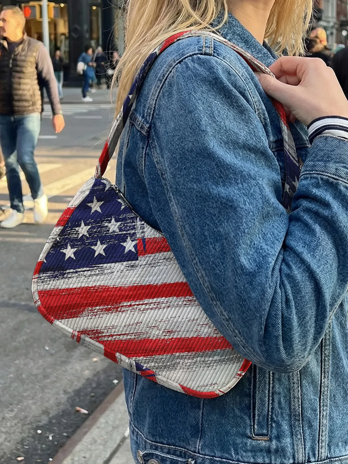 sac à bandoulière imprimé drapeau tendance, sac décontracté en velours côtelé pour tous les jours