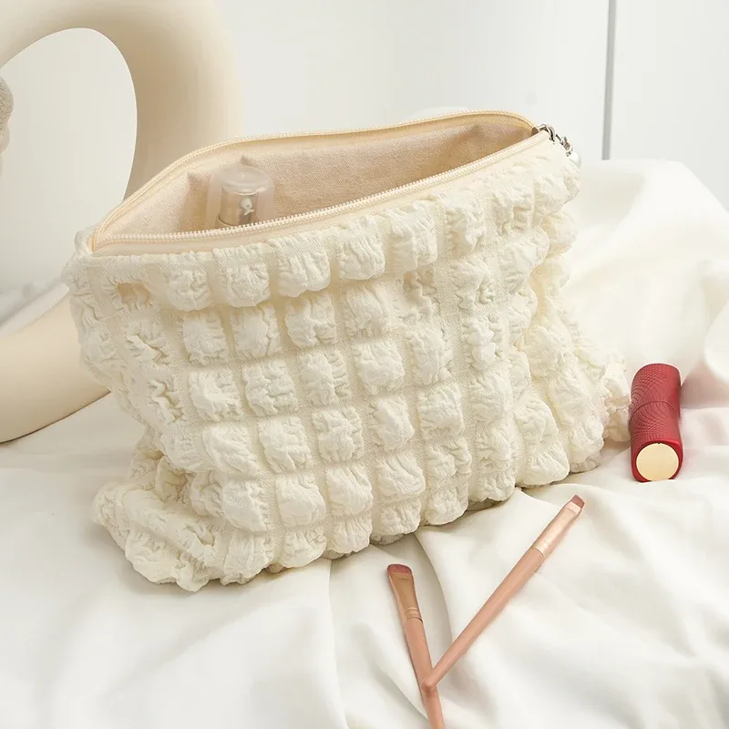 poudres de maquillage souples portables pour dames et filles, fermeture éclair, populaire, boho, réutilisable, capacité de gril à bulles, sac cosmétique, évaluation de voyage
