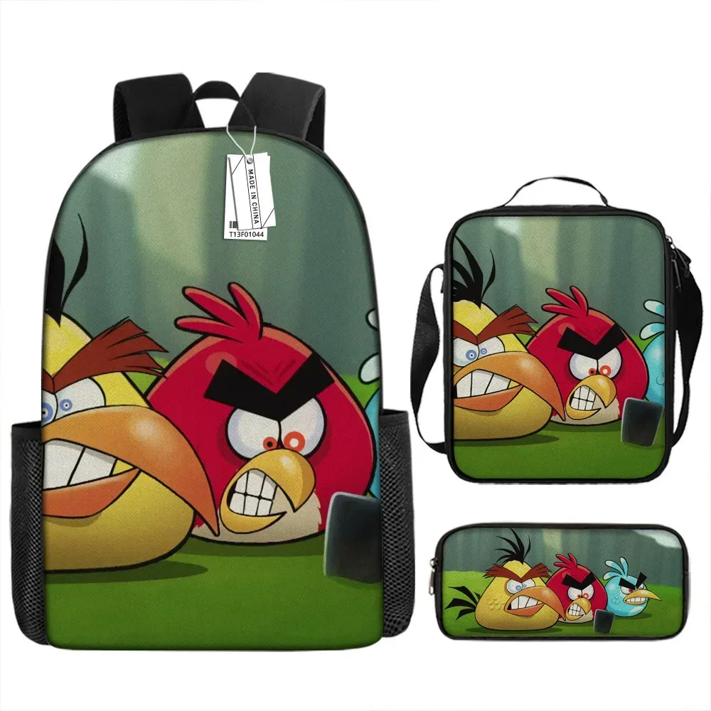 sacs d'école de luxe originaux et cool avec impression 3d angry birds, 3 pièces/ensemble, sac à dos pour ordinateur portable, sac à déjeuner, trousse à crayons