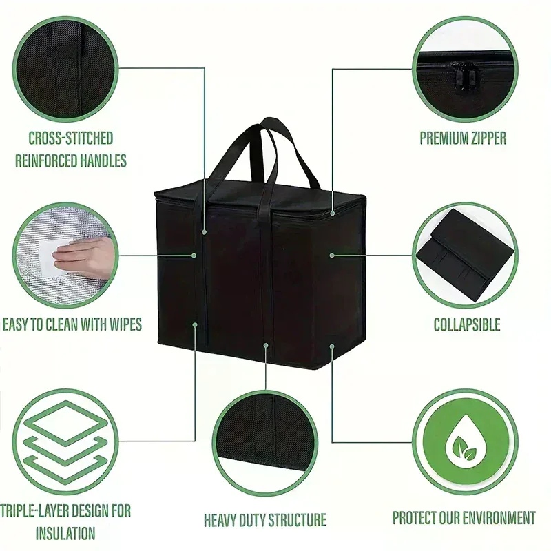 sac isotherme pliable en aluminium imperméable, sac de pique-nique portable, sac de livraison de nourriture, sac de rangement