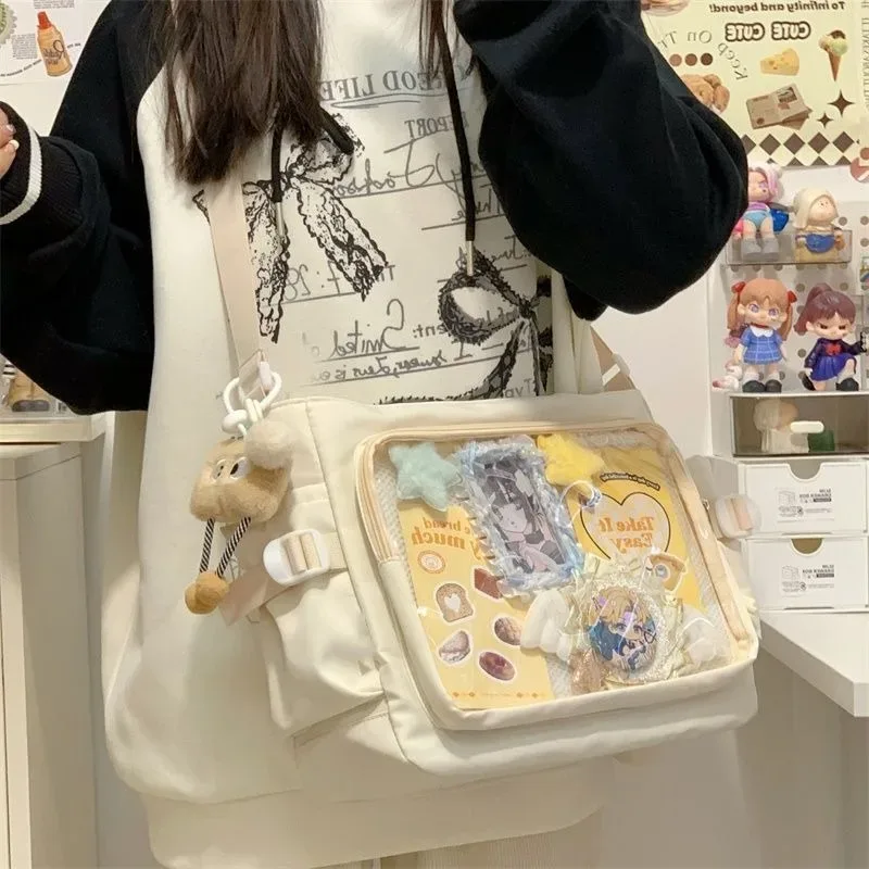 tenue de classe polyvalente de style académique, sac messager de grande capacité au design simple, sac à bandoulière transparent pour femmes
