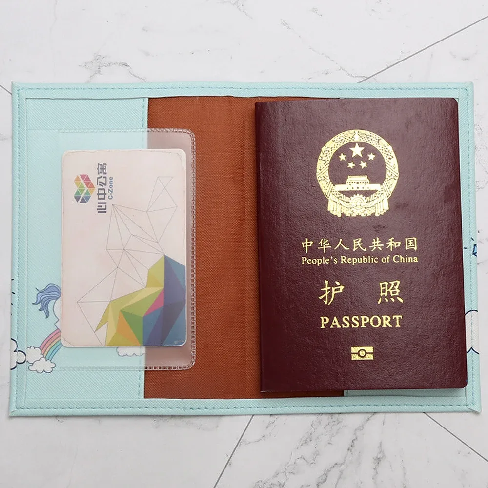 couverture de passeport en cuir pu pour femmes, étui de passeport, mince, cheval arc-en-ciel de dessin animé, accessoires de voyage, mignon, nairobi, orn, nouveau