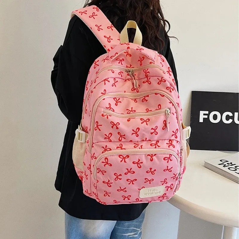 3 pièces/ensemble mode coréenne nœud imprimé femmes mode sac à dos léger simple étudiant sac d'école sangle réglable voyage sac à dos