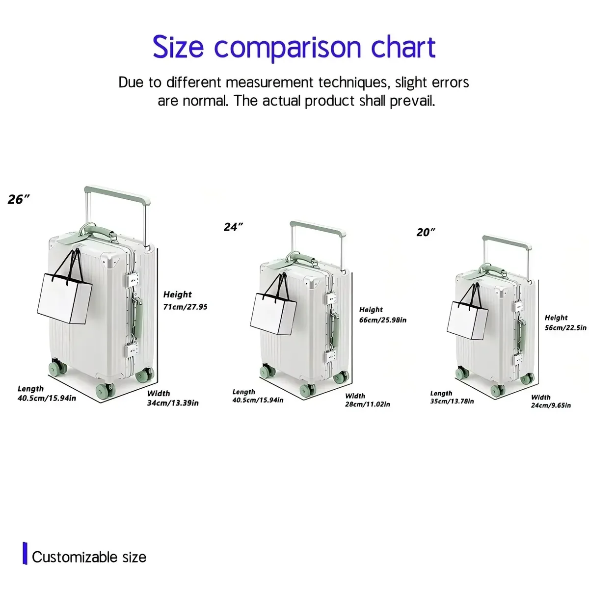 bagage roulant à guidon large avec cadre en aluminium, avec roues pivotantes silencieuses colorées et serrure tsa, valise à roulettes de grande capacité