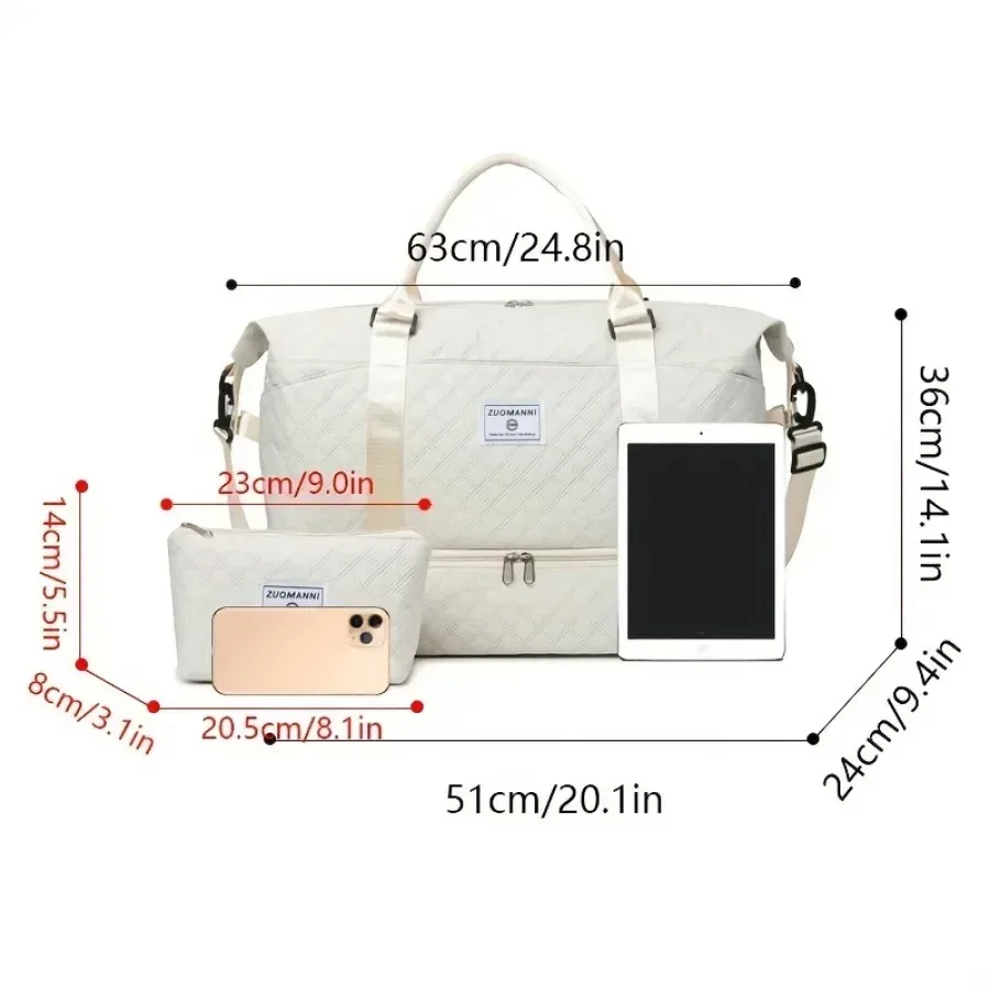 ensemble de 2 sacs polochons de voyage de grande capacité avec compartiment à chaussures et pochette à cosmétiques, sac de sport décontracté en nylon, sac de nuit pour week-end