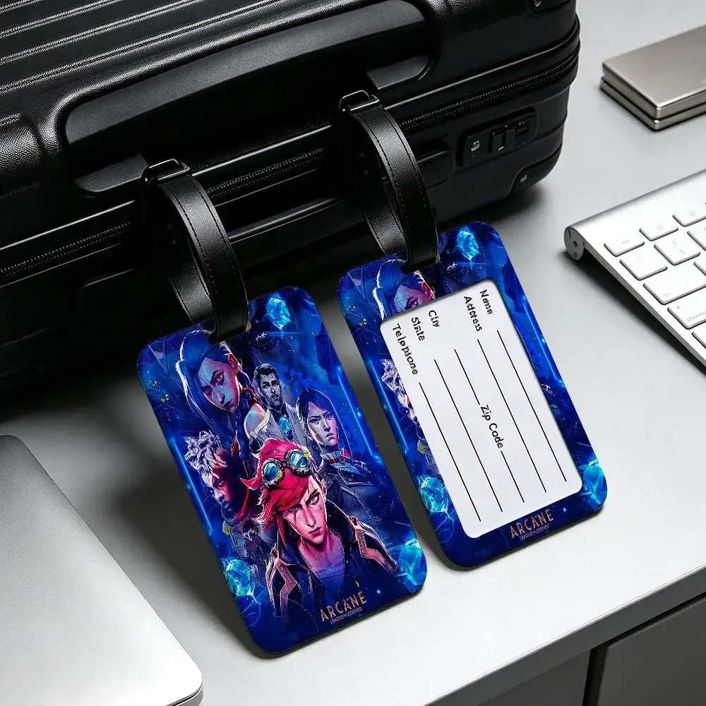 étiquette de bagage en pvc anime a-arcane avec carte d'information, étiquette anti-perte pour valise, sac à dos, accessoire de voyage