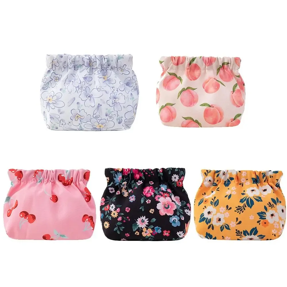 petite pochette à fleurs, trousse de maquillage, motif cerise mignon, porte-monnaie imprimé, sac de rangement auto-fermant pêche, pour voyage