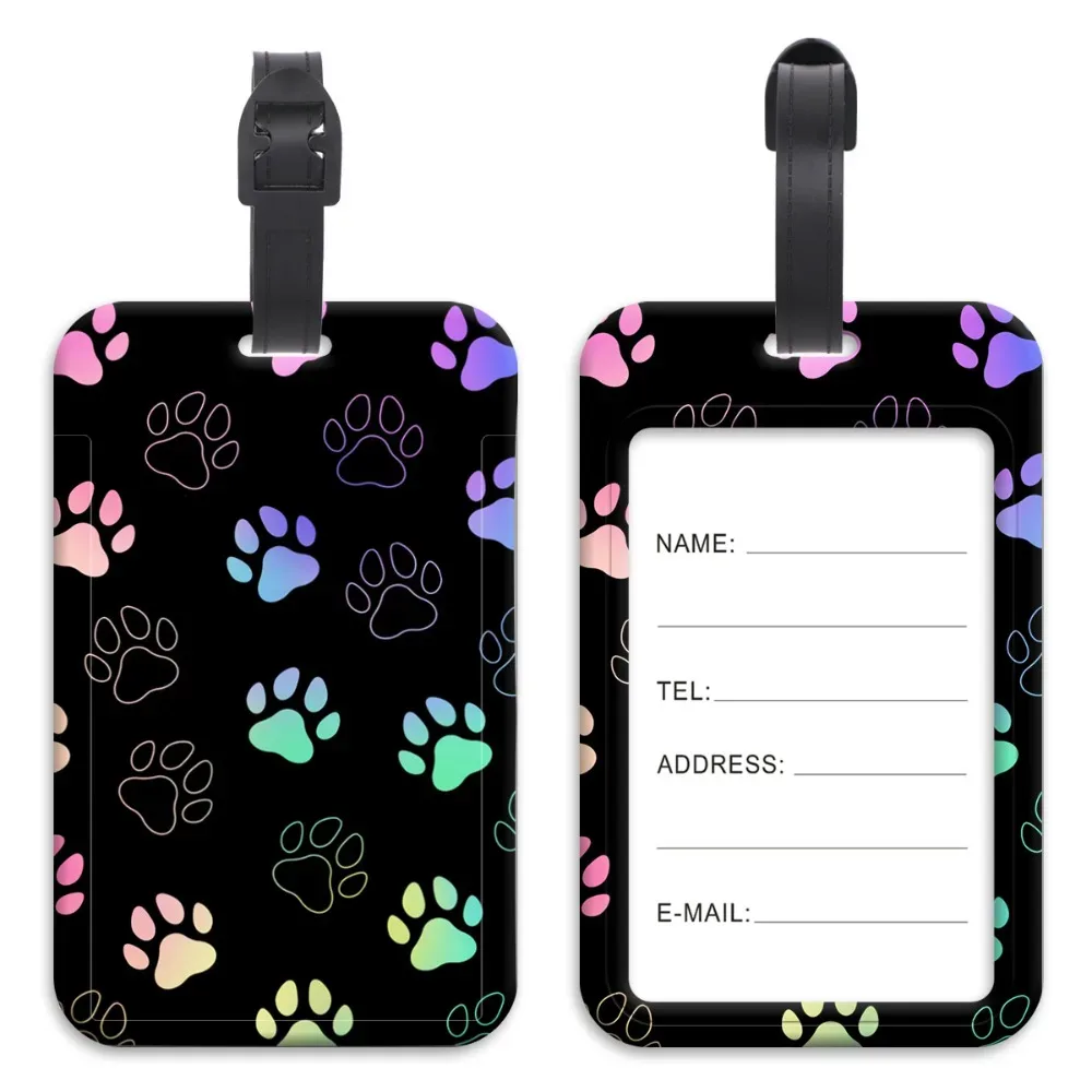 porte-étiquette de bagage anti-perte en plastique, porte-badge artistique pour valise et sac à dos, porte-carte d'identité avec motif chats mignons