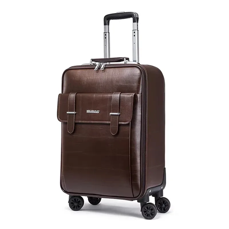 nouvelles valises de voyage à roulettes en cuir véritable pour hommes et femmes, tailles 16/18/20/22/24 pouces, idéales pour le cabine et les affaires