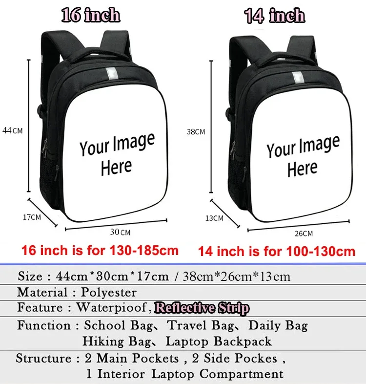 14/16 pouces personnaliser rose/noir/bleu sac à dos femmes hommes sac à dos étudiant sacs d'école pour adolescents sac à dos sac à dos pour ordinateur portable bookbag