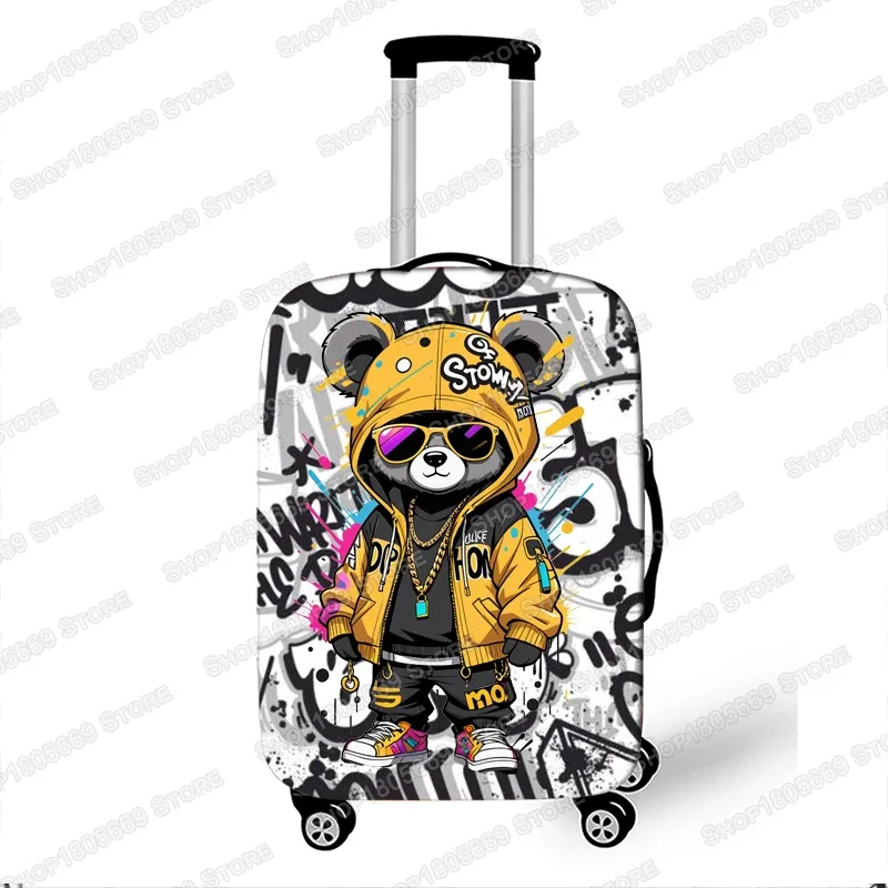 housse de valise élastique hip hop avec motif graffiti bear skateboarding et éclaboussures de peinture, protection pour valise à roulettes
