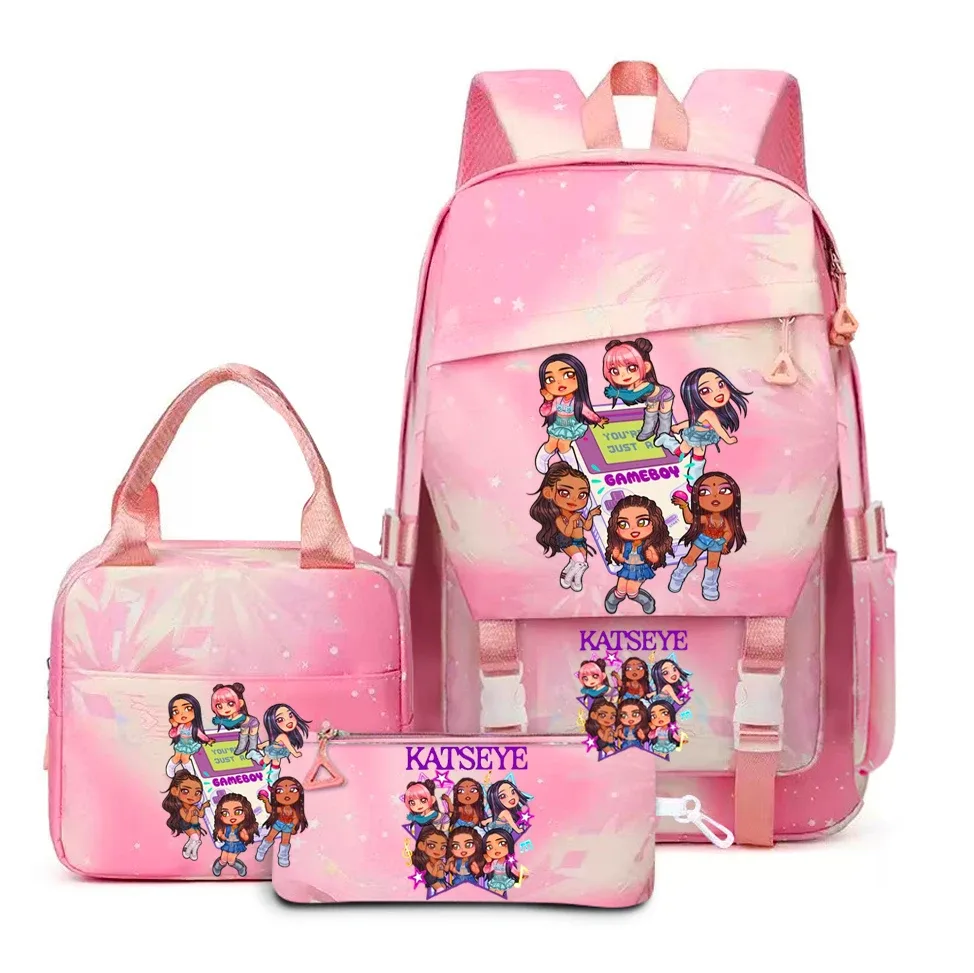 Katseye musique sacs à dos 3 pièces ensembles femmes hommes lycée sacs toile Kawaii adolescents sac à dos pour ordinateur portable dessin animé livre sacs YK2