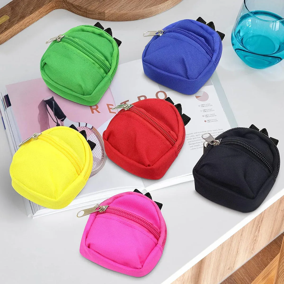 1 pièce mini sac à dos porte-monnaie à fermeture éclair double épaule avec porte-clés et pendentif