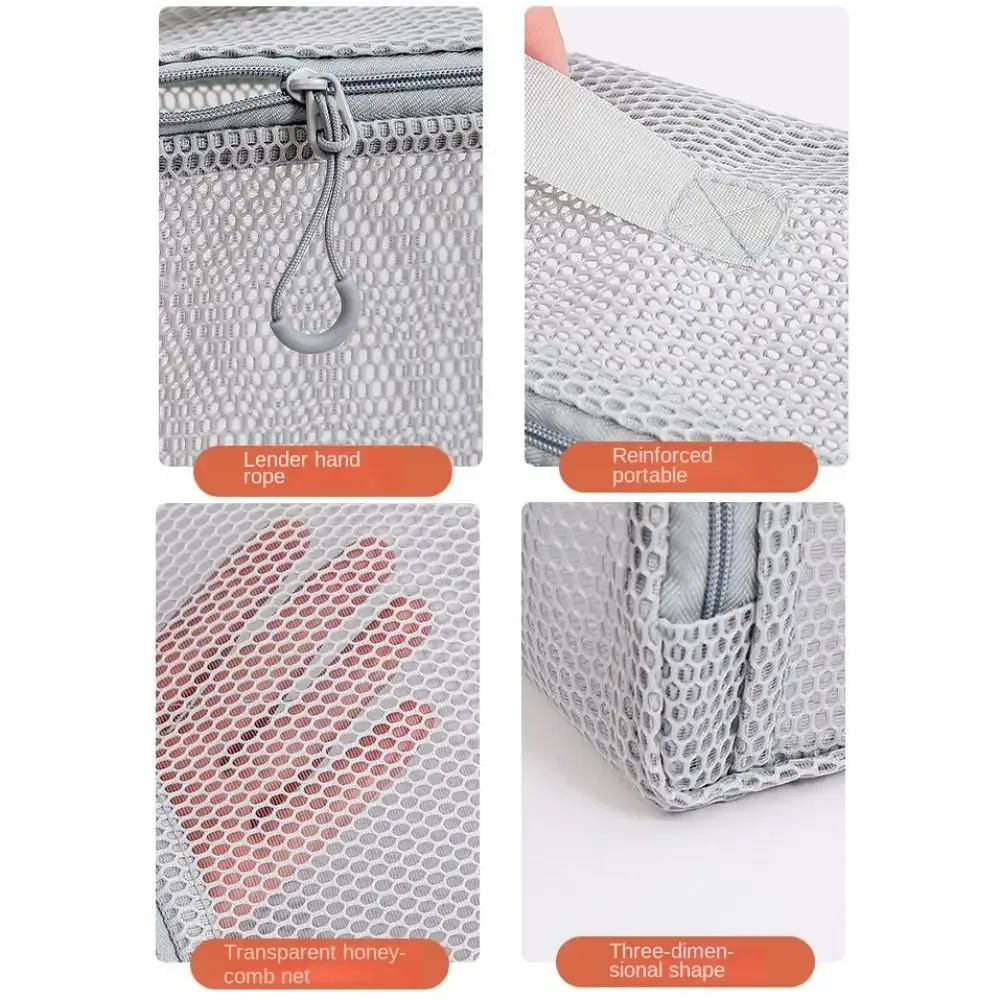 pochette de rangement en nylon décontractée, sac à cosmétiques en maille à main avec fermeture éclair, pochette en maille polyvalente pour femmes