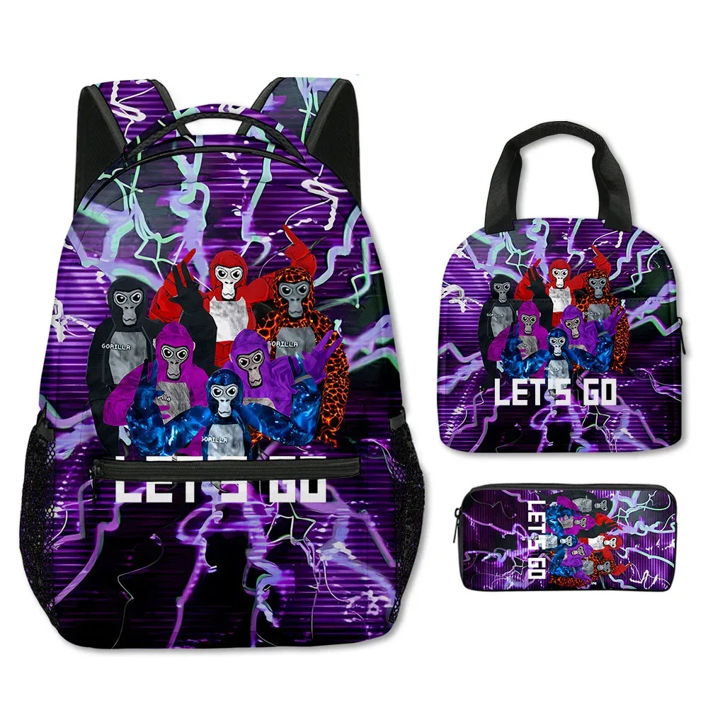 mode nouveauté cool nouveauté gorille tag impression 3d 3 pièces/ensemble étudiant sacs d'école sac à dos pour ordinateur portable bandoulière sac à déjeuner porte-crayon
