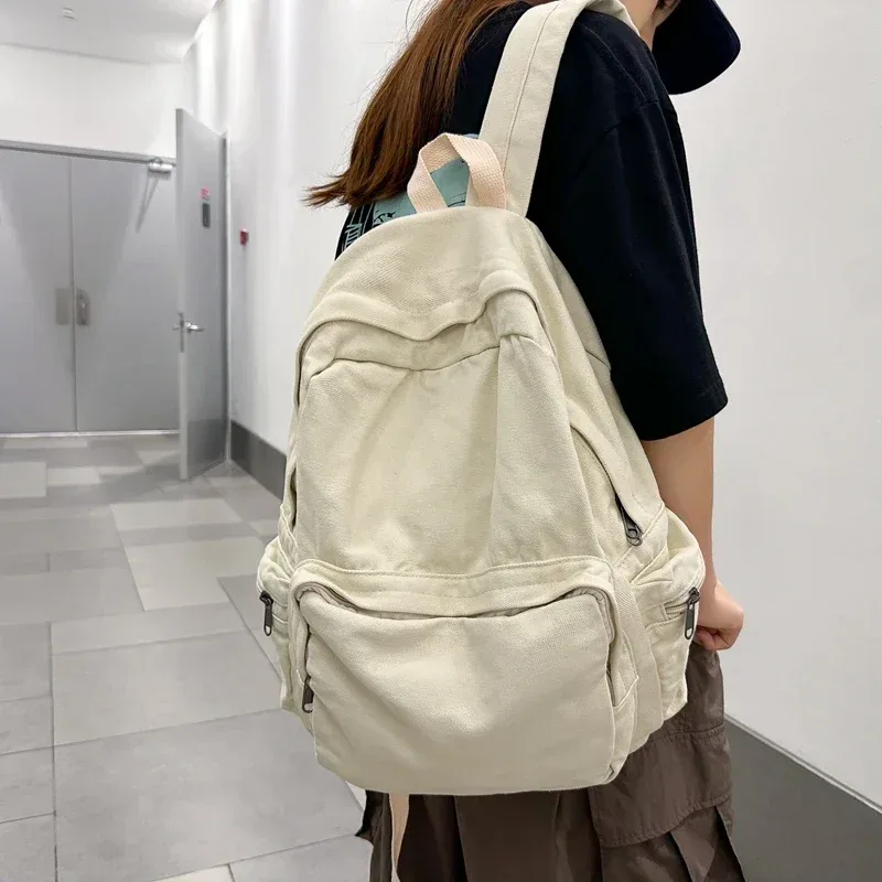 sac à dos vintage en toile délavée pour femmes, grande capacité, sacs d'école de loisirs pour étudiants, sacs à dos de voyage simples et solides, sac à livres féminin