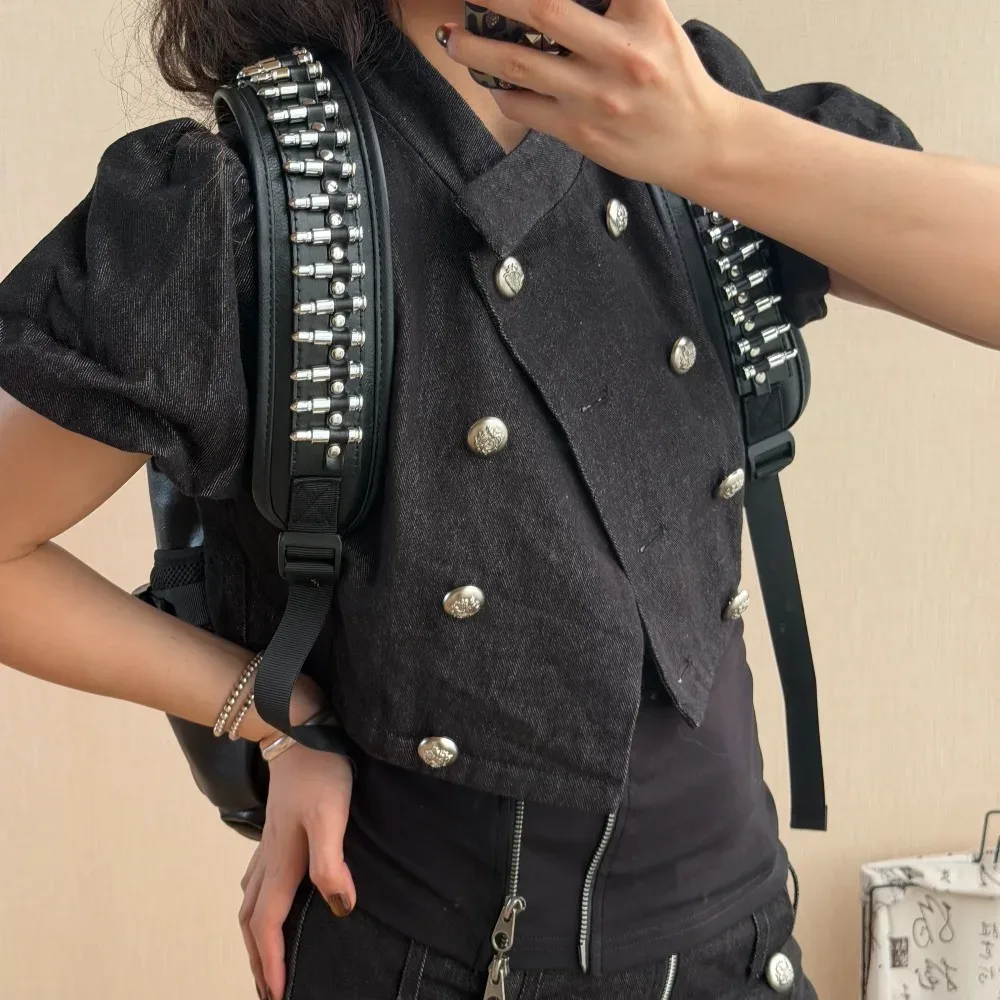sac à dos punk original avec rivets et balles, pour hommes et femmes, noir, style rock, pour étudiants