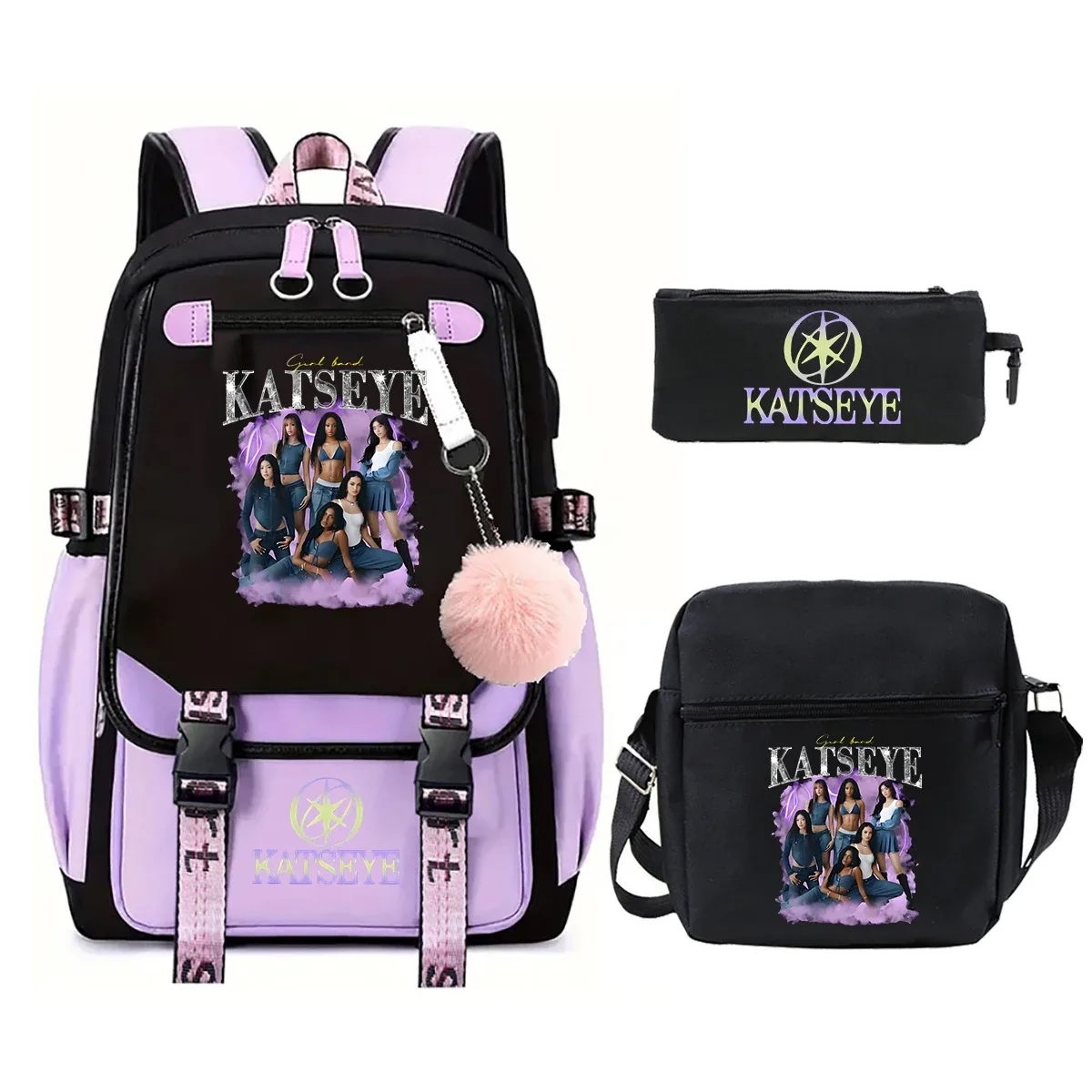 sac à dos katseye, ensemble de 3 pièces, sacs d'école pour étudiants, sac à dos de voyage pour adolescents, sac à dos de grande capacité pour femmes et hommes, sac à dos pour ordinateur portable