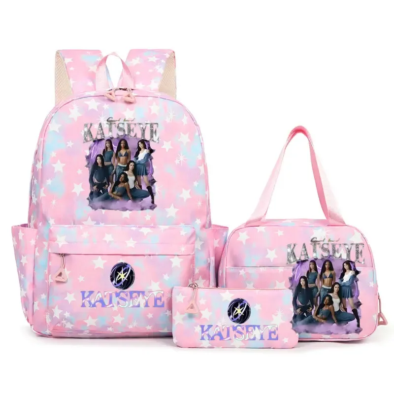 sac à dos scolaire pour étudiants avec imprimé amusant hot katseye, ensemble de sacs à dos, sac à déjeuner et trousse à crayons, sac à dos populaire pour enfants et adolescents, couleur bonbon