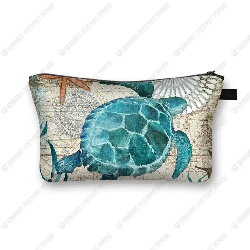 trousse à cosmétiques imprimée poulpe/tortue de mer/hippocampe, trousse de maquillage de voyage pour dames et filles