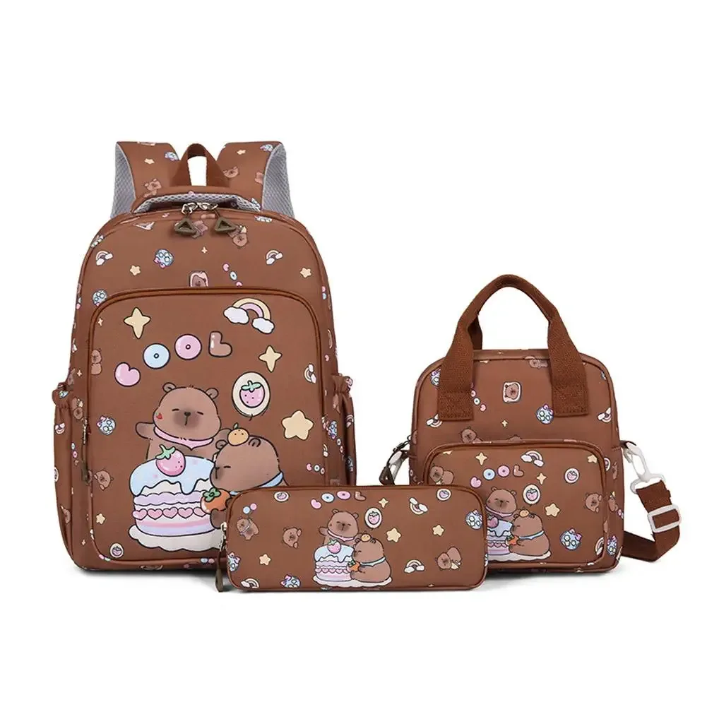 3 pièces/ensemble kawaii capybara sac à dos grande capacité dessin animé adolescent mode nylon léger sac à dos ensemble