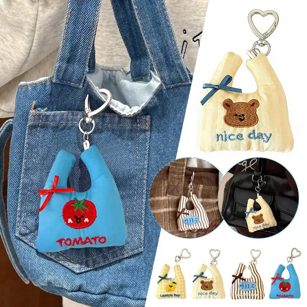 pendentif mignon pour sac de shopping, breloque cœur, porte-clés, pendentif en tissu brodé pour sac fourre-tout, décoration de sac à dos pour filles
