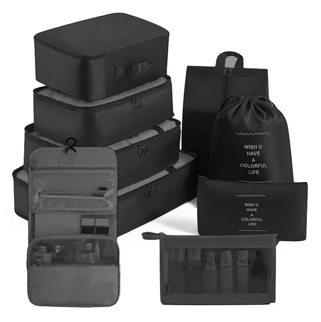 ensemble de 11 cubes de rangement de voyage, organisateurs de bagages imperméables, sacs de rangement à cordon pour vêtements, chaussures, sous-vêtements, cosmétiques