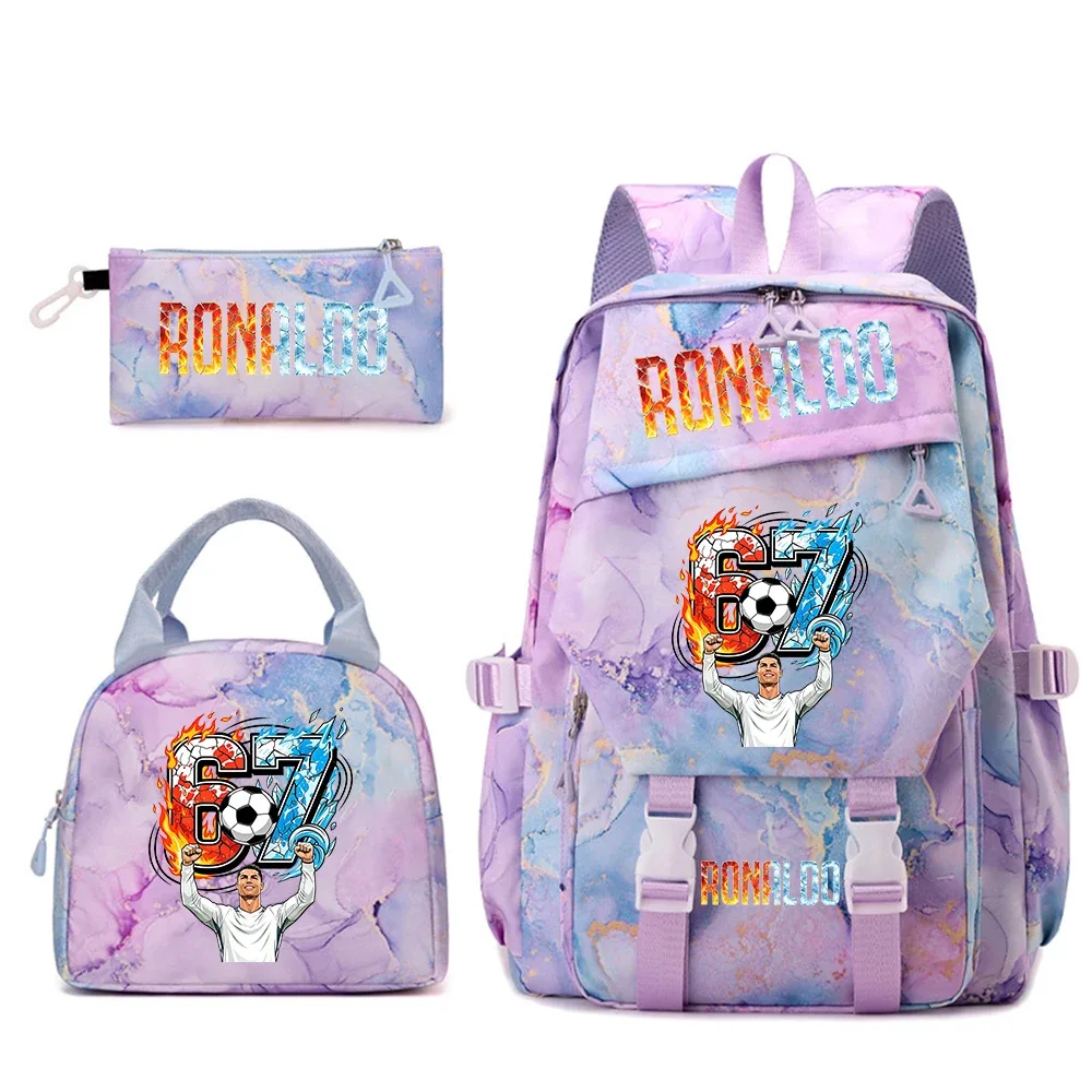 ensemble de sacs à dos pour étudiants avec imprimé cr7 ronaldo 67, avec sac à lunch et trousse à crayons, sac à dos de voyage pour adolescentes