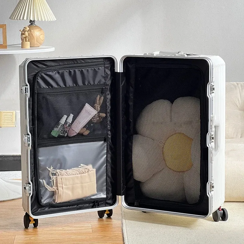 valise de voyage grande capacité avec cadre en aluminium, valise à roulettes 24/28/30 pouces avec porte-gobelet, valise de cabine