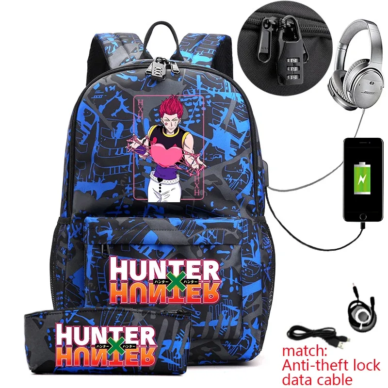 sac à dos hunter x hunter anime pour étudiants, sac à dos antivol décontracté avec trousse à crayons pour garçons et filles, sac d'école