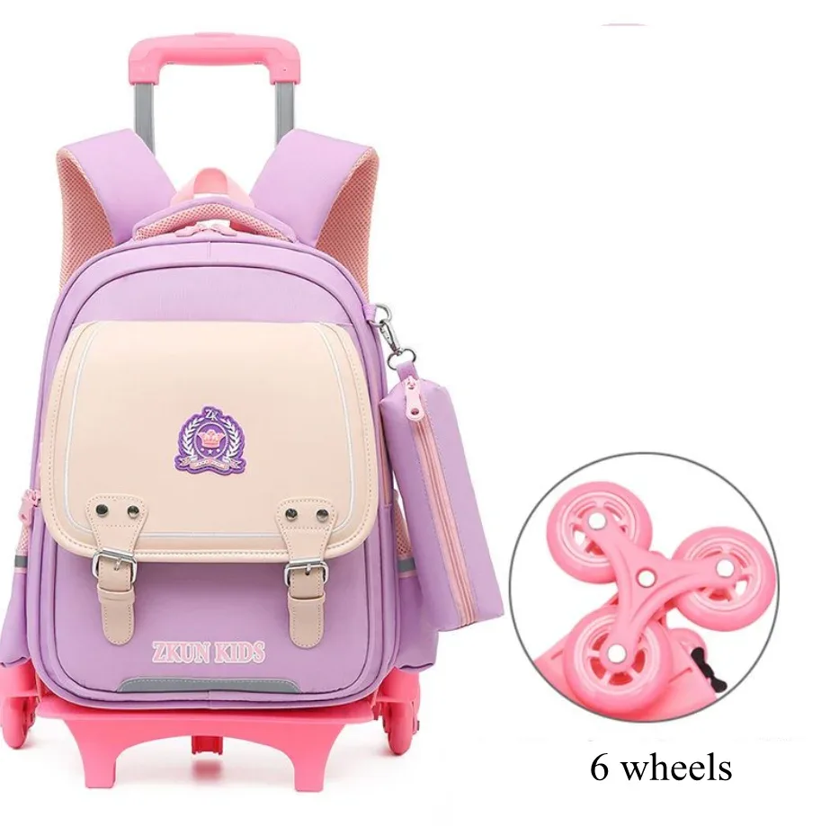 Sac à dos d'école à roulettes pour garçons, sac à roulettes à 2 et 6 roues pour enfants, sac à roulettes étanche en PU pour filles