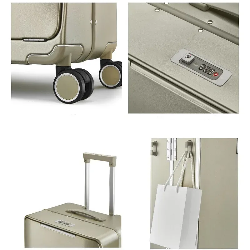 valise aérospatiale en aluminium à ouverture frontale avec serrure tsa 360 ° spinner wheels bagage de cabine de voyage d'affaires à accès rapide
