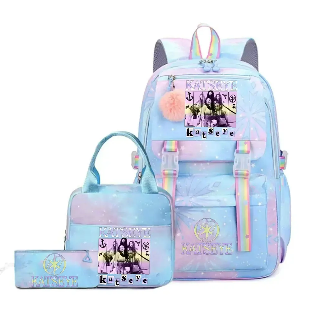 ensemble de sac à dos katseye print avec sac à lunch et trousse à crayons, sac à dos d'extérieur léger et respirant de grande capacité