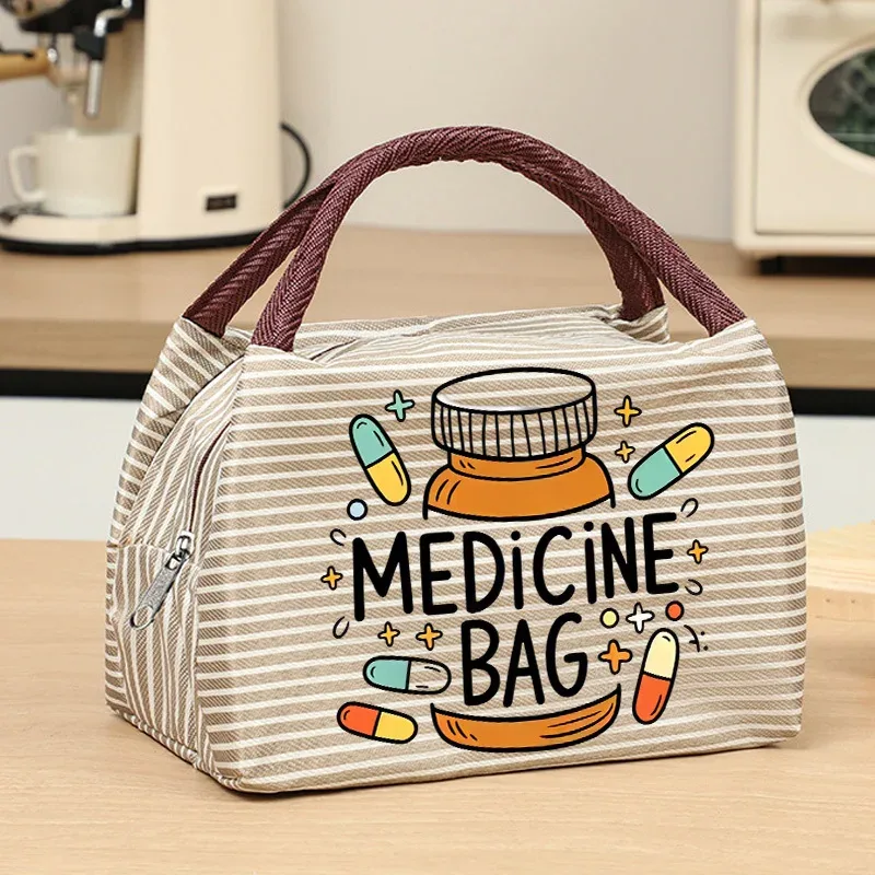 sac de rangement portable pour médicaments avec poignée, organisateur à fermeture éclair à rayures vertes, sac de transport de médicaments de grande capacité pour usage quotidien