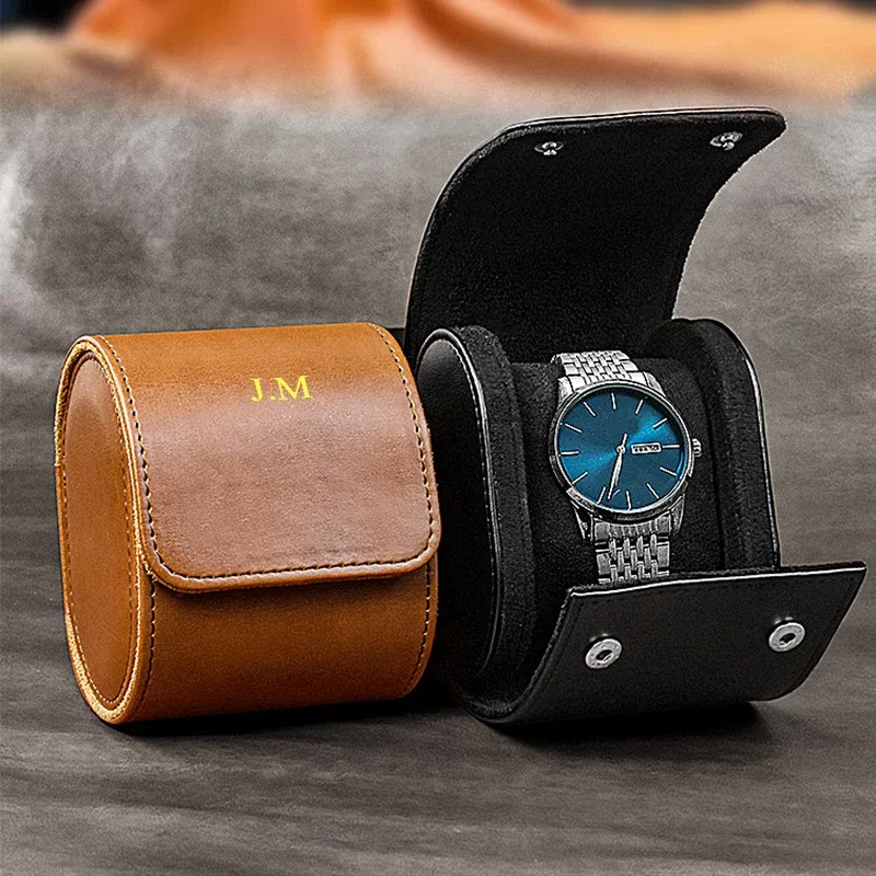 boîte de montre portable de voyage avec nom personnalisé, sac de rangement de montre vintage de luxe en cuir pu, emballage de montre gravé, boîte de rangement cadeau