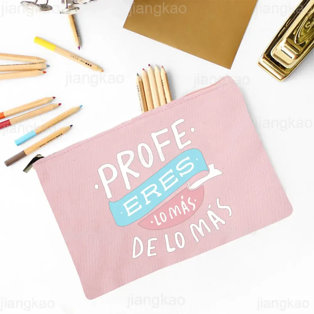 sac à crayons imprimé espagnol, meilleur professeur dans le mot, école, fournitures de papeterie, sacs de rangement, trousse de maquillage de voyage, poudre de toilette, cadeaux