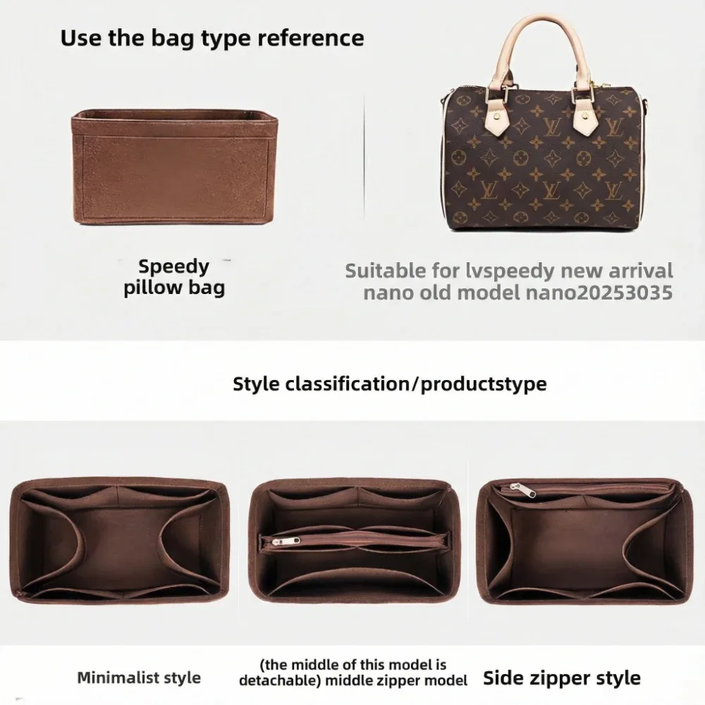 organisateur de sac à main en feutre, organisateur d'insertion pour sac à main de luxe speedy 25 30 35, sac de maquillage, doublure modelante, pochette intérieure de voyage