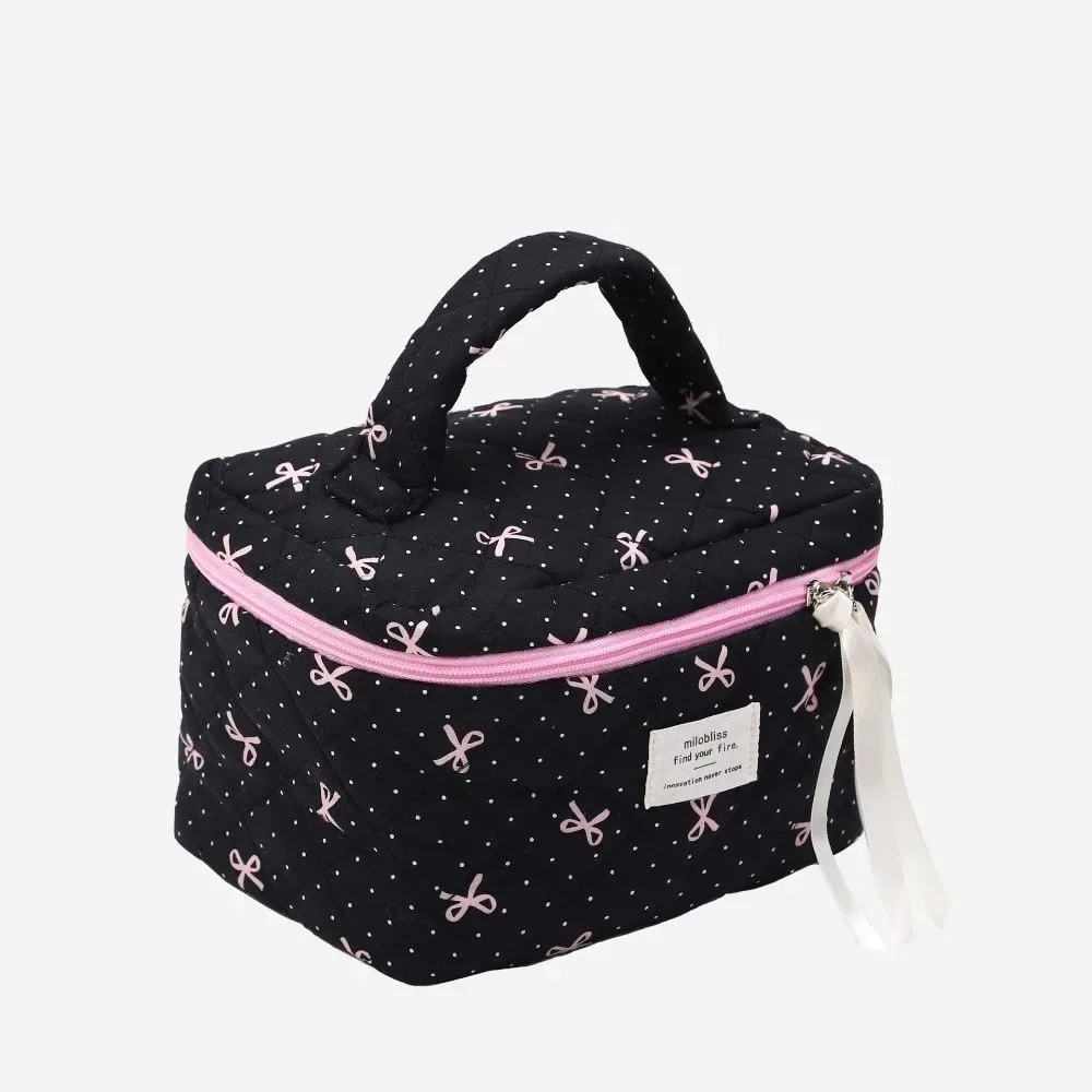 sac matelassé rose tendance avec nœud, grande capacité, pochette de rangement pour maquillage, sac carré imprimé nœud