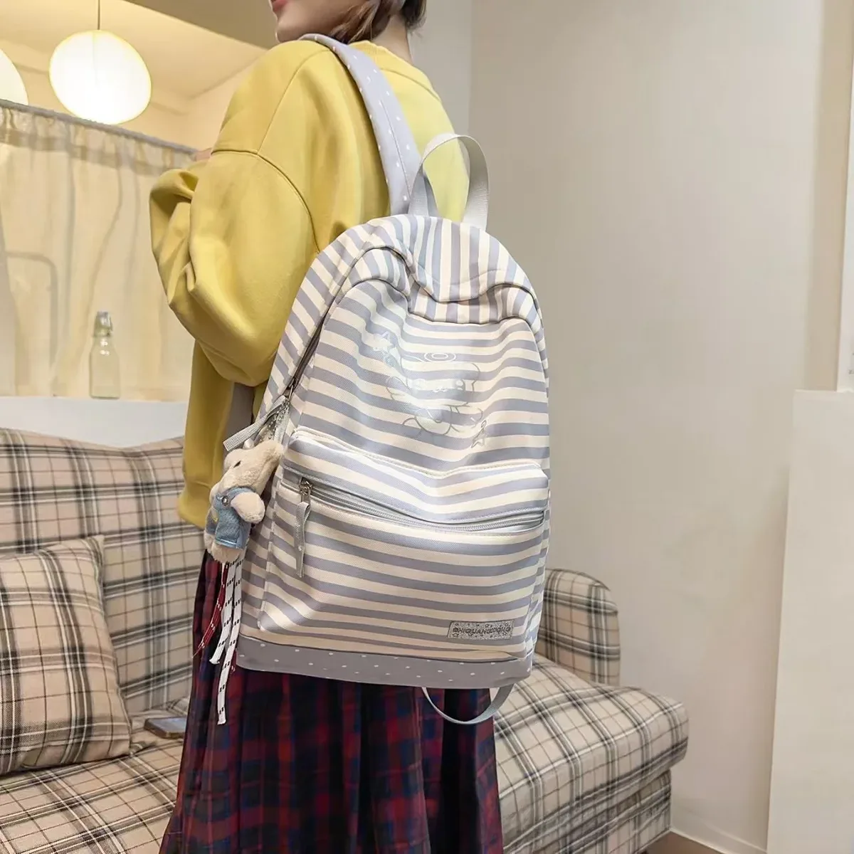 nouveau sac à dos à rayures tendance, unisexe, en nylon, adapté à l'école et à l'éducation, capacité 20-35l, léger, 14 pouces