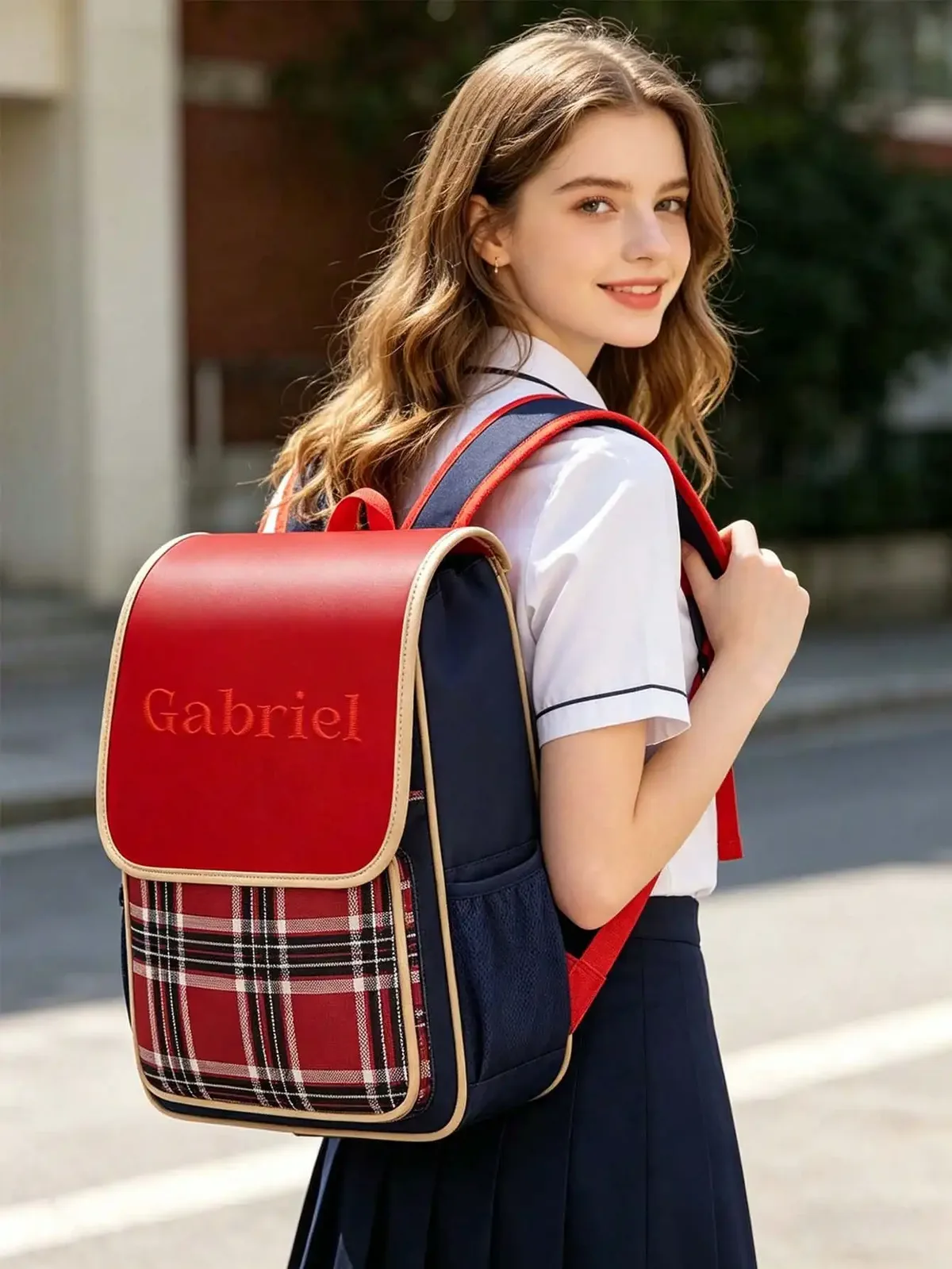 sac à dos scolaire personnalisé avec broderie de nom pour enfants, sac à carreaux pour garçons et filles, cartable étanche format a4 pour la maternelle