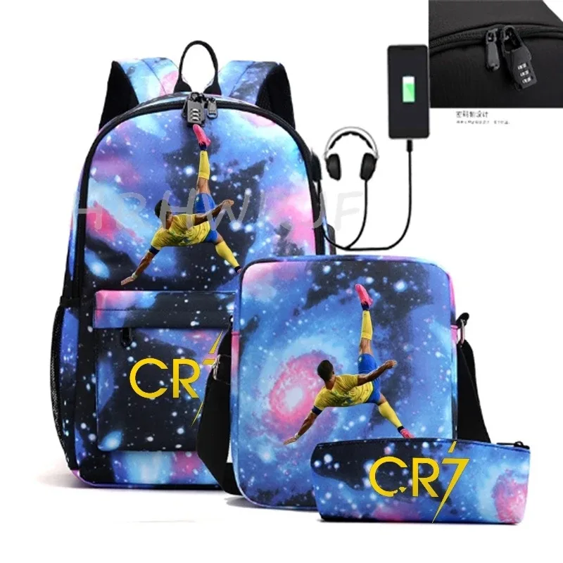 sacs à dos sport décontractés cr7, lot de 3, légers et simples, grande capacité, pour adolescents, ordinateurs portables, école, femmes, hommes, voyage, usb, anti-vol, mochilas