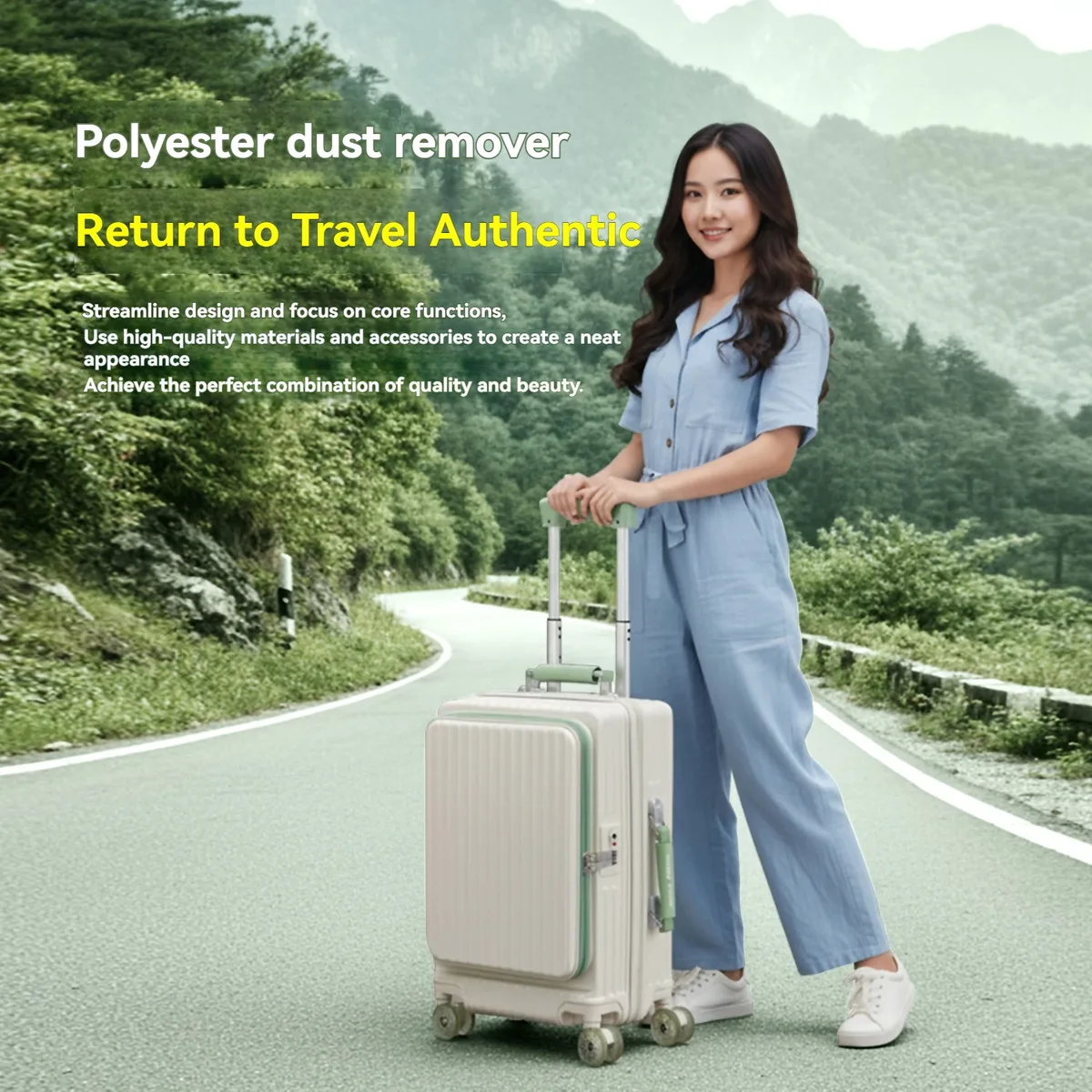 ensemble de valise à ouverture frontale avec roulettes en gel, poignée télescopique, couche extensible de 5 cm, poignée en cuir, support pour téléphone, porte-gobelet pliable, crochet latéral, serrure douanière, idéale pour les vacances à la mer et les voyages longue distance.