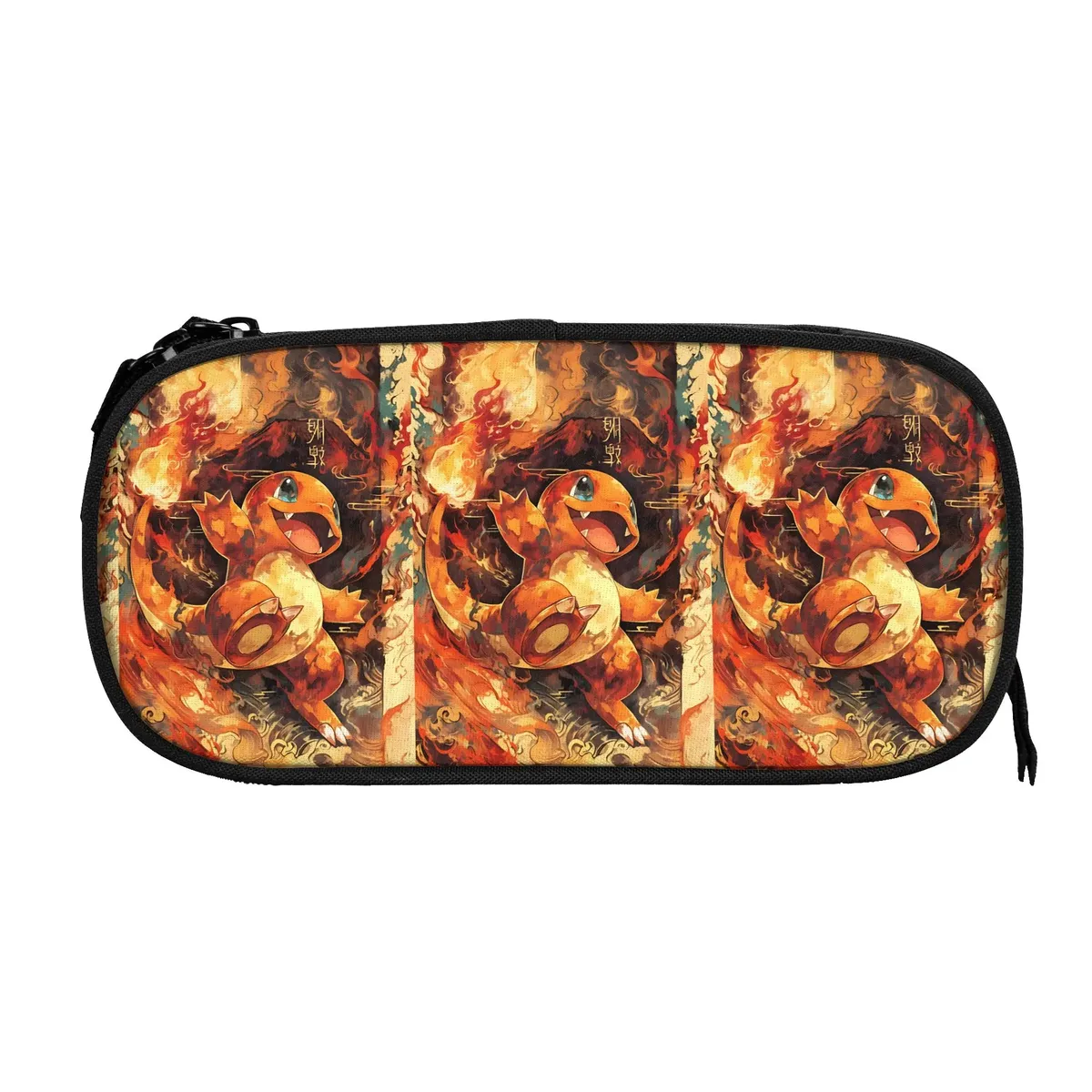 sacs personnalisés pokemon rouge et noir charizard de grande capacité pour enfants, trousse à crayons d'école pour garçons et filles