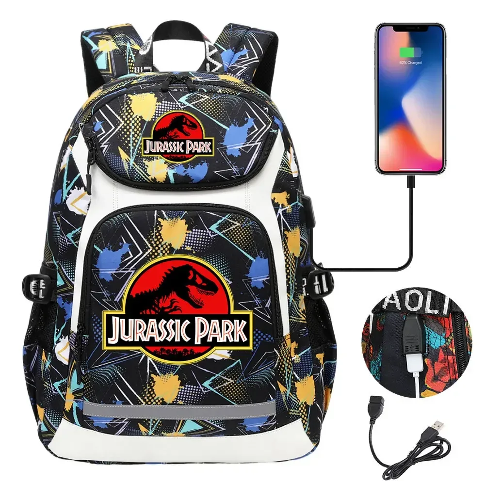 208.assic world park dinosaur school plebags, sacs à dos de voyage pour ordinateur portable, usb, adolescents, femmes, hommes, bol, garçons, enfants