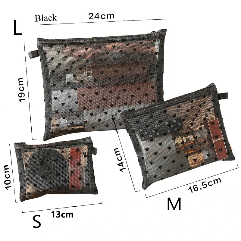 sac à cosmétiques en maille pour femmes, rangement de voyage, sac de maquillage, organisateur, pochette de maquillage portable, petite et grande trousse de toilette et de beauté