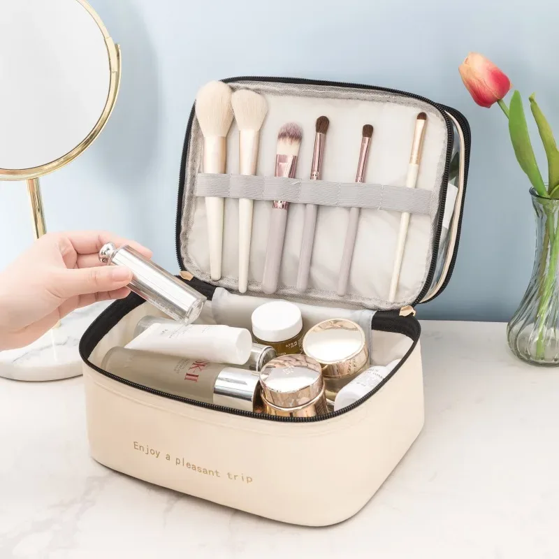 sac à cosmétiques double transparent en pu, sac de lavage portable, sacs de maquillage de grande capacité, trousse de toilette de voyage étanche, sacs de rangement