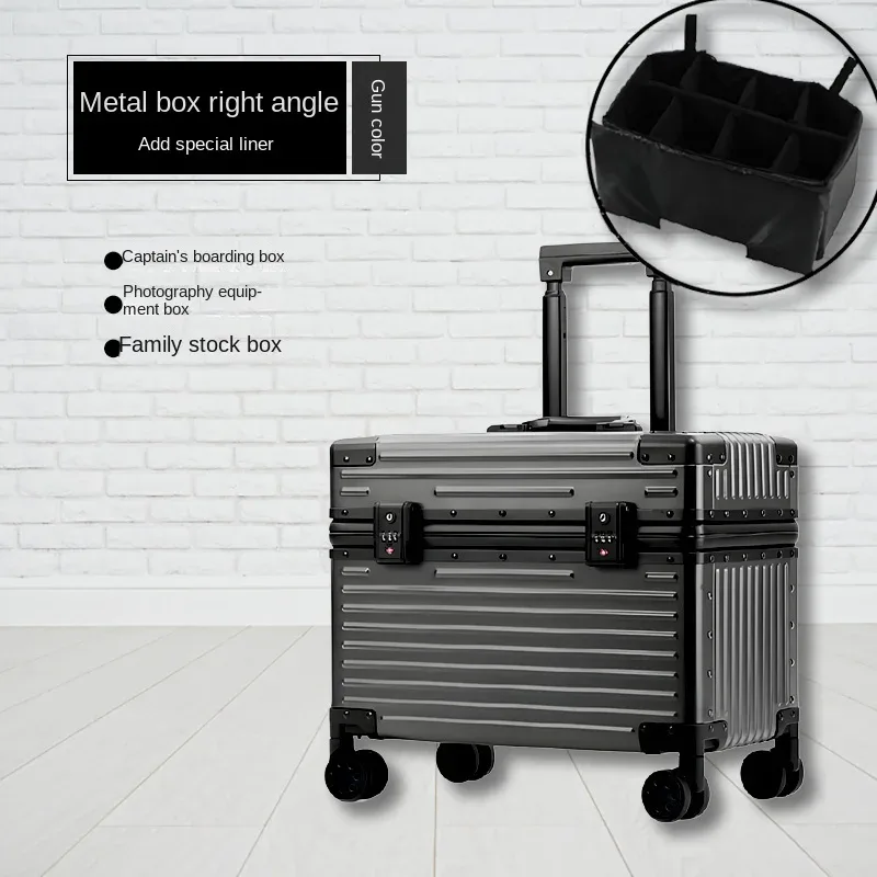 étui capitaine tout en alliage d'aluminium et de magnésium, valise de cabine pour appareil photo d'affaires, bagages en métal de 18 pouces, valises de voyage 20/22 pouces