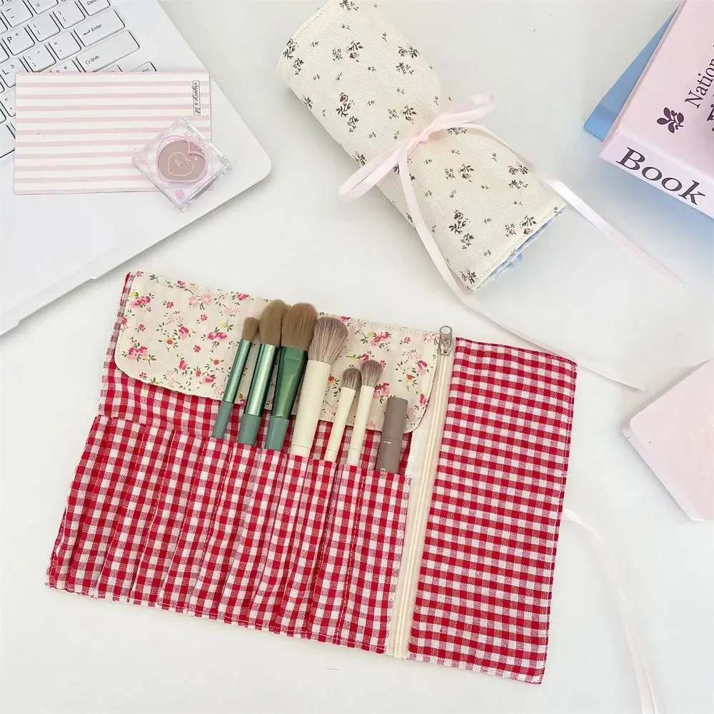 sac de rangement pratique pour pinceaux de maquillage, grande capacité, motif floral, sac de rangement pour cosmétiques, outil de beauté, organisateur de pinceaux de maquillage rose, voyage