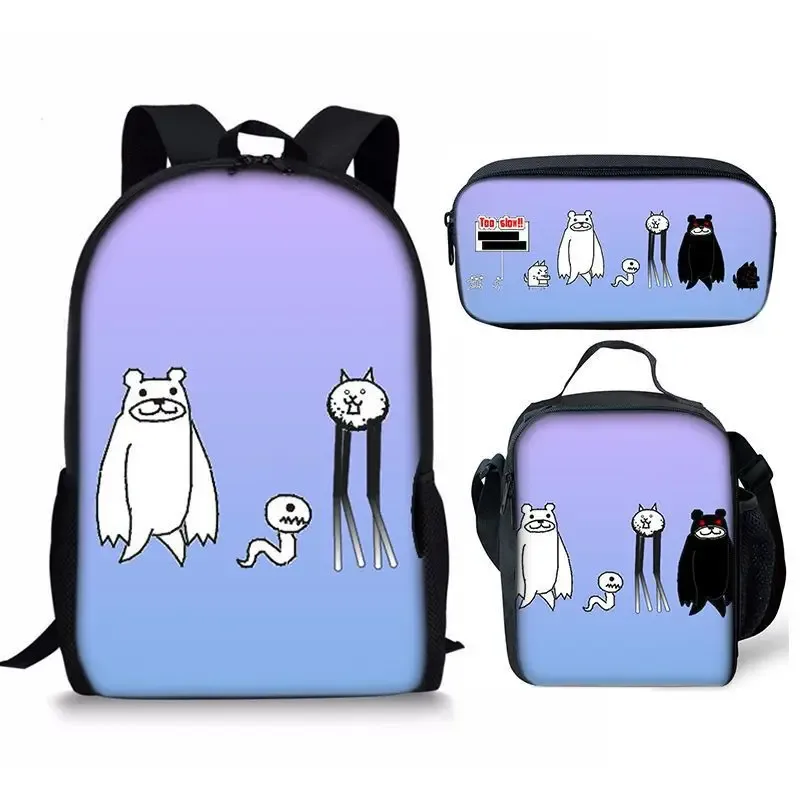 the battle cats – ensemble de trois pièces, sac à dos pour étudiant, sac à stylos, sac de repas, ensemble de trois pièces