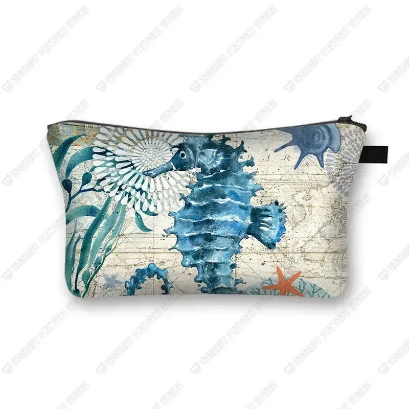 trousse à cosmétiques imprimée poulpe/tortue de mer/hippocampe, trousse de maquillage de voyage pour dames et filles